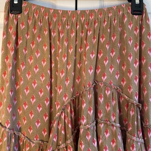 Talisman Pink & Tan Tiered Sassy Ruffle Skirt Size Small - Picture 2 of 9
